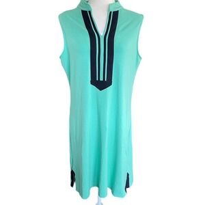 Duffield Lane Grace Dress Green Navy Size Large Tunic With Stretch EUC